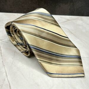 Material London 62” Silk Classic Gold and Blue Striped Tie